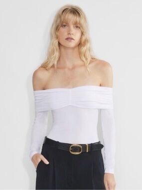 Aritzia White Off-Shoulder Long Sleeve Crop Top